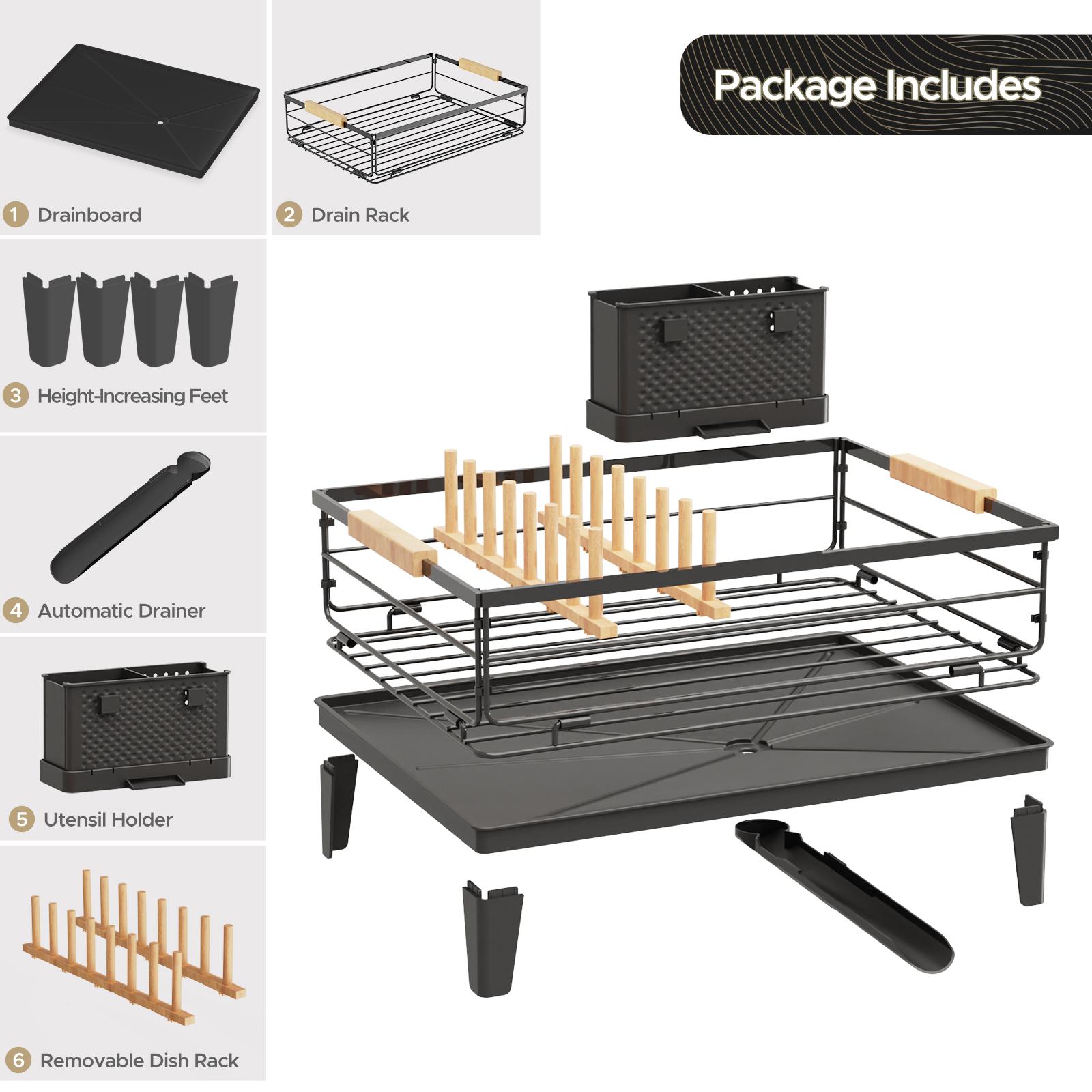 

Foldable Dish Drying Rack for Kitchen Counter Large Dish Storage Rack with Drainboard Rustproof Dish Drainer with Cutlery Holder чорний