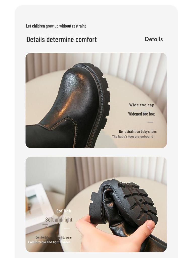 2024 Autumn/Winter New Style Girls Black Fashion Long Boots - Little Girl Bow Korean Version High Leather Boots