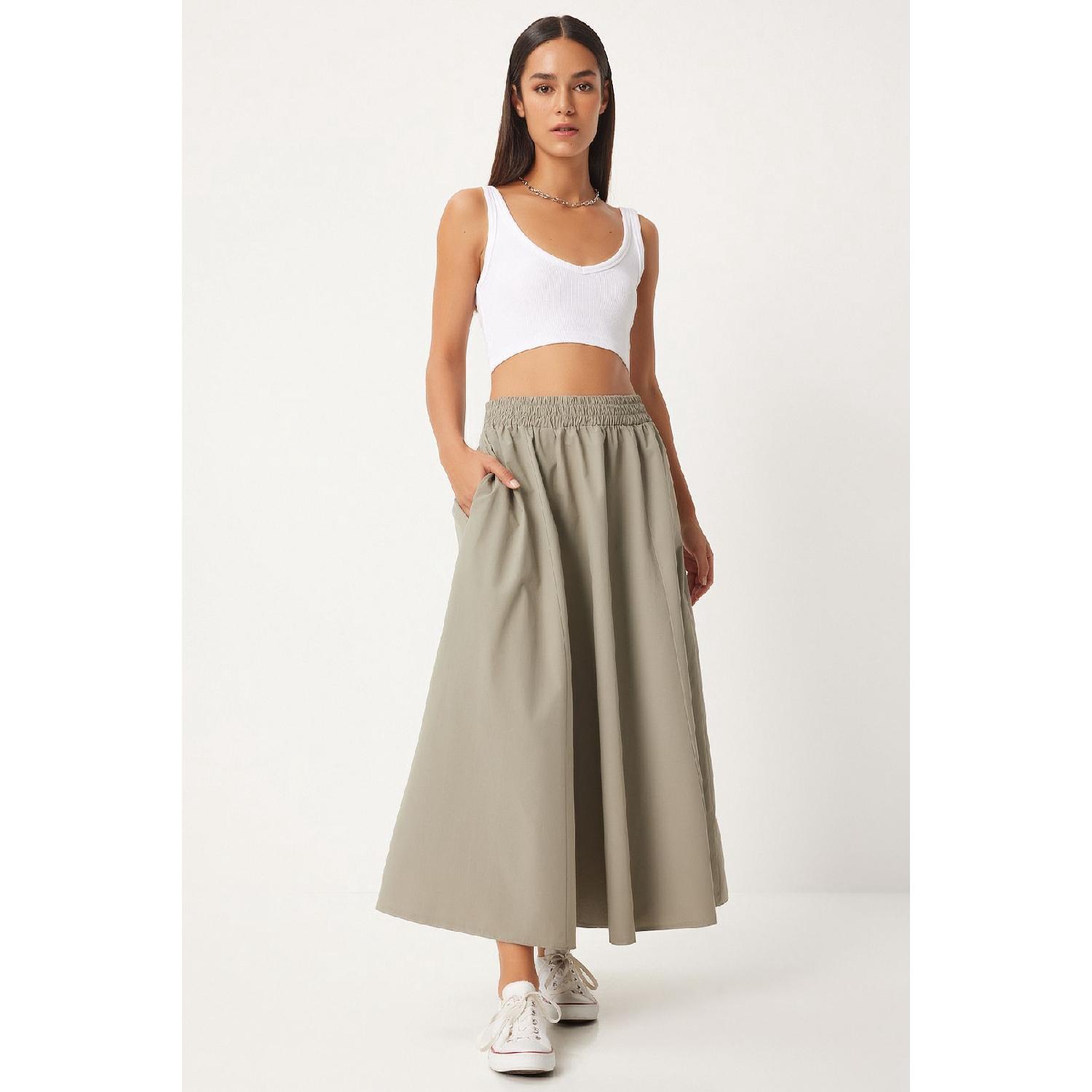 

Linen Blend Maxi Skirt Stone Gray 36 вершковий