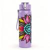 1PC Mandala Sunflower Text Art 750ml Color Plastic Sports Water Bottle Leakproof Flip Straw Lid Suitable for Sports Office Home Use