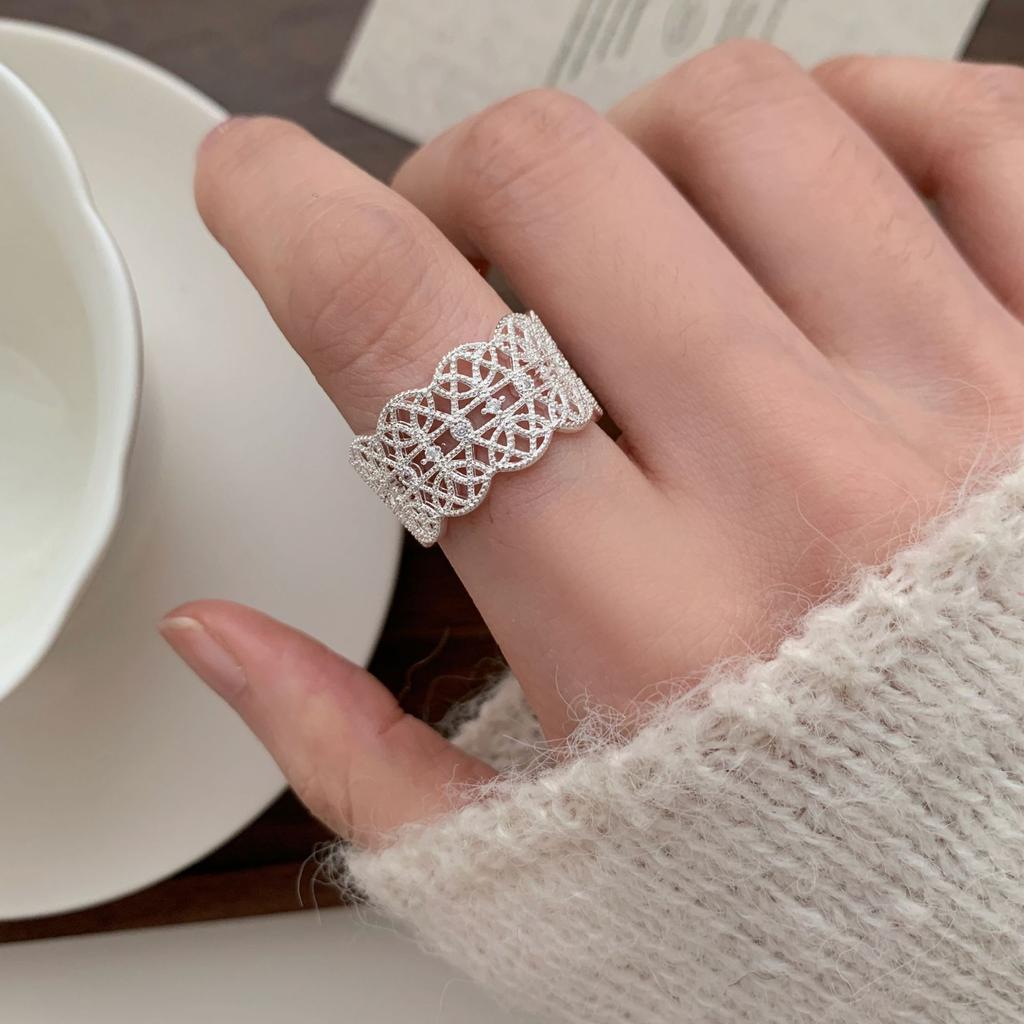 PANJBJ 925 Silver Geometry Crystal Ring For Women Ellipse Exaggerated Punk Water Drop Open Jewelry Gift