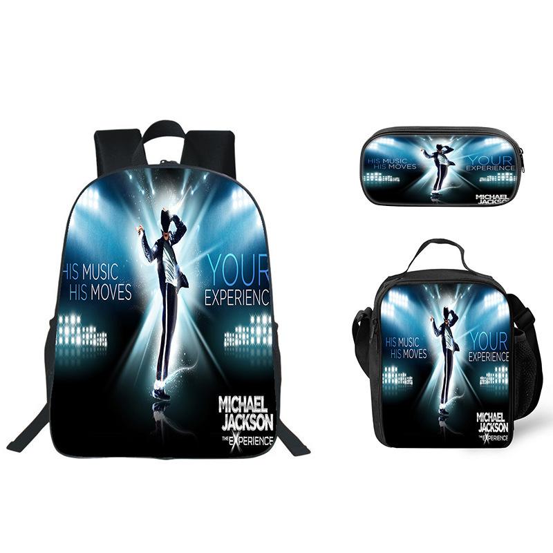 Student Backpack Lunch Bag Pencil Case 3-Piece Set, Waterproof Durable Large Capacity, MJ Pattern, Kids School Bag Set