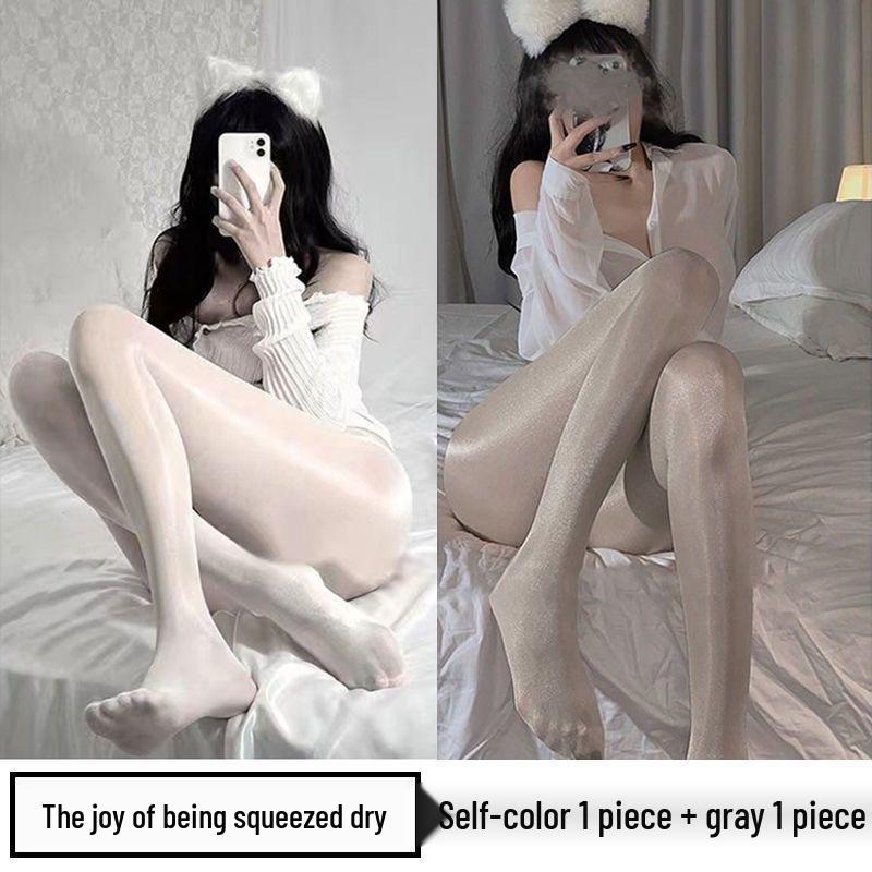 Perleťové dámské punčochy - Lesklé černé a bílé hedvábné, Ultratenké, Zeštíhlující, Šedé punčochové kalhoty pro vylepšení pokožky na léto.