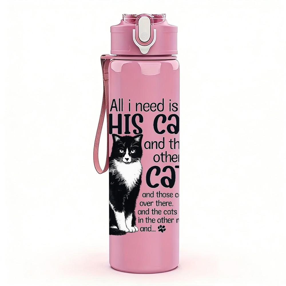 1PC All Hail To This Cat Funny Feline Print 750ml Color Plastic Sports Water Bottle Leakproof Flip Straw Lid Suitable for Sports Office Home Use