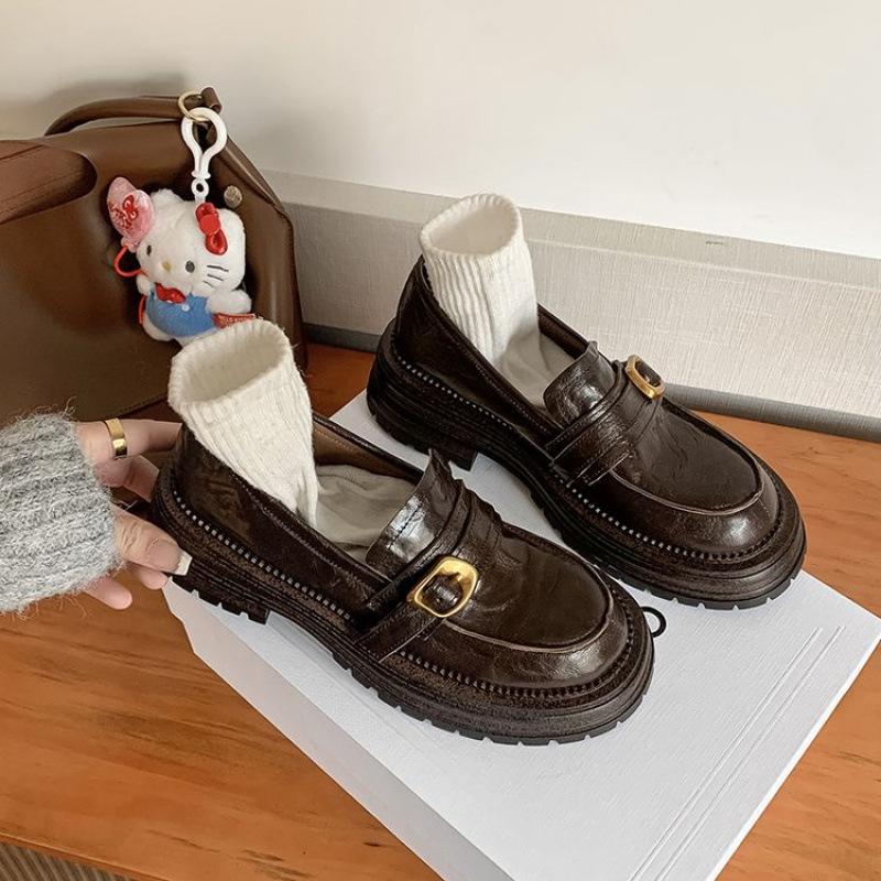 New women's fashion single shoes black non-slip soft-soled large-size shoes sheepskin women's shoes wear genuine leather loafers in all seasons