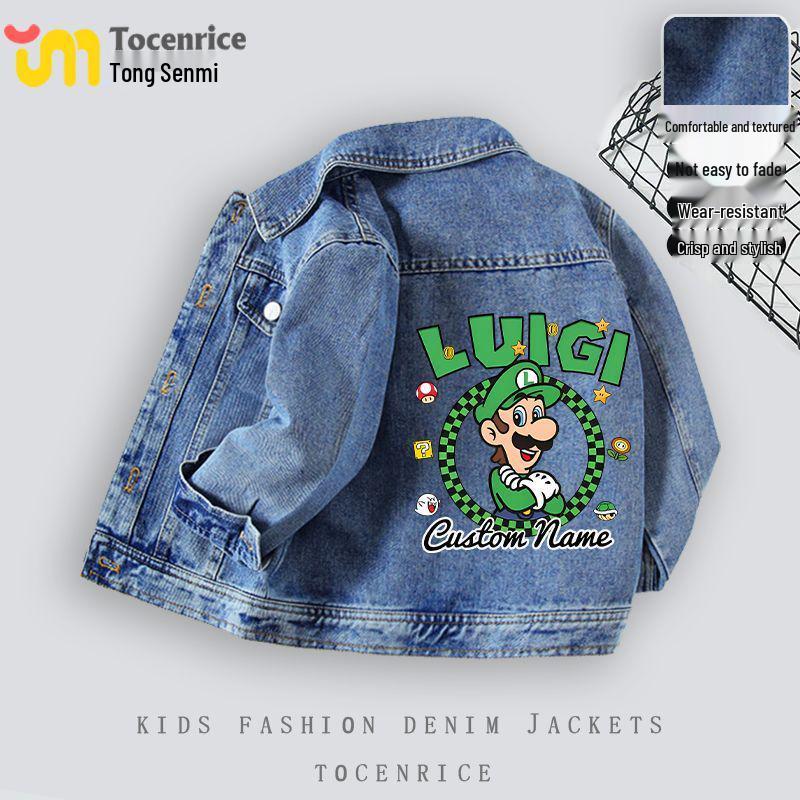 Kids  Mario Denim Jacket - Boys & Girls Spring/Autumn Medium/Large Trendy Cardigan 120 (Height 110-120 cm)