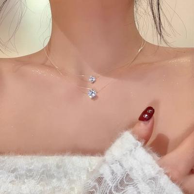 Fashion Shiny Imtation Crystal Necklace Zircon Pendant Transparent Fishing Line Invisible Ladies Necklace Jewelry Clavicle Chain