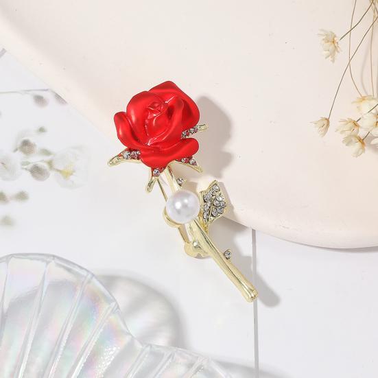 Dame Brosje Rose Form Rhinestone Faux Pearl Dekor Anti-skli Skulderveske Dress Frakk Krage Lue Skjerf Dekorasjon Klesnål Fest Ball plagg Smykker