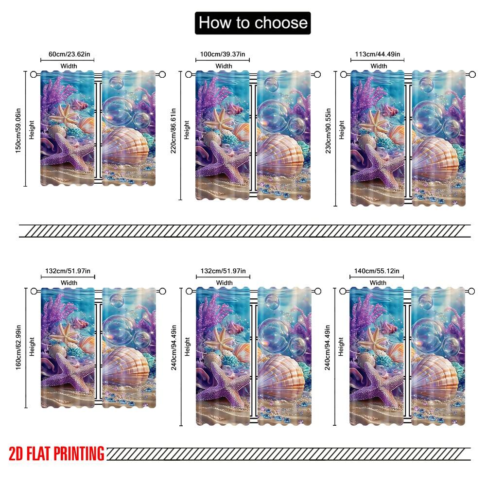 2pcs,2D plane printing Creative Curtains Oceanic Treasures Versatile Polyester (without rod) Home Decor Ldeal for Living Room,