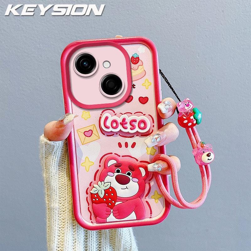 KEYSION Shockproof Case for TECNO Spark 40C with Lanyard Soft Silicone Cute 3D Cartoon Doll Phone Back Cover for Tecno Spark 40C