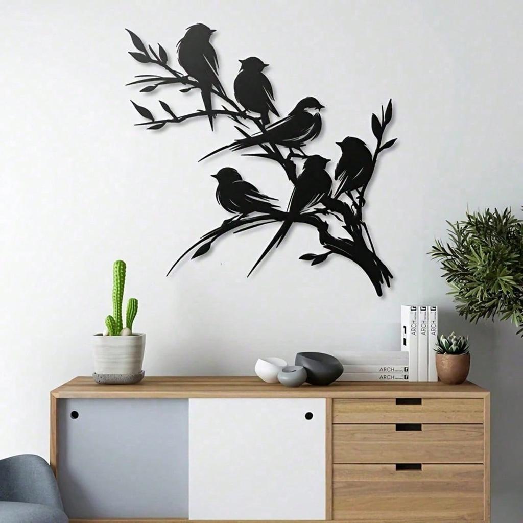 Metal Bird Silhouette Wall Art Laser Cut Hanging Sculpture Modern Home Decor Gift