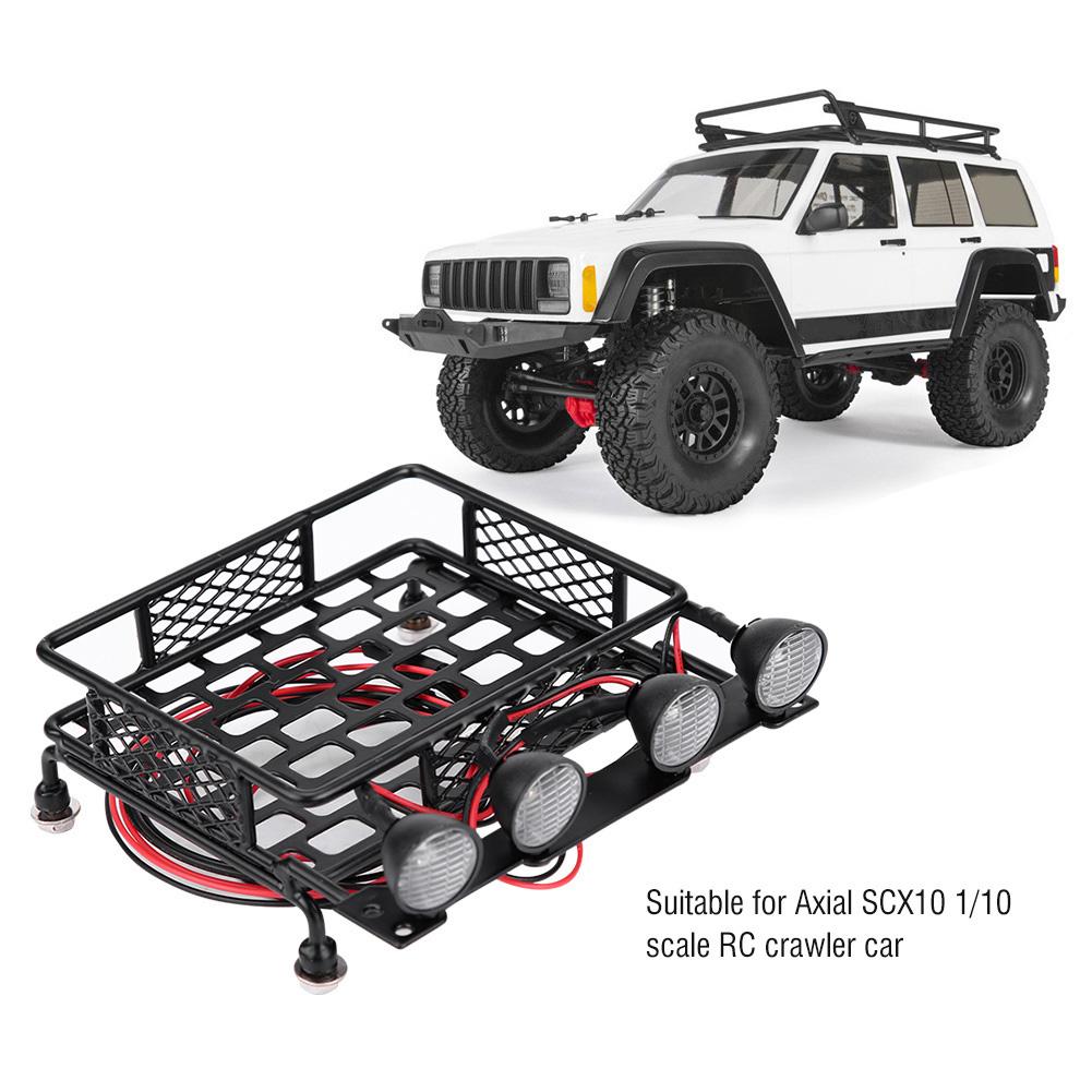 Small Size Roof Rack Luggage Carrier With LED Light Round for SCX10 110 RC Car (4 White)