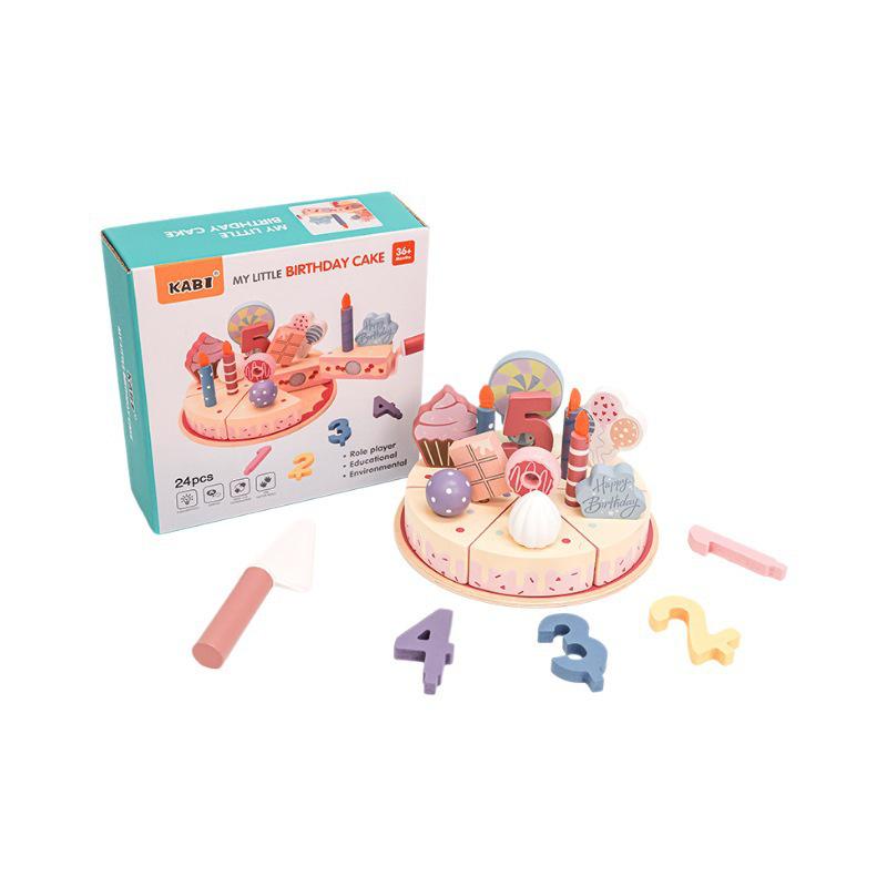 CPCCE Pretend Play Wooden Birthday Cake Toy Set for Kids