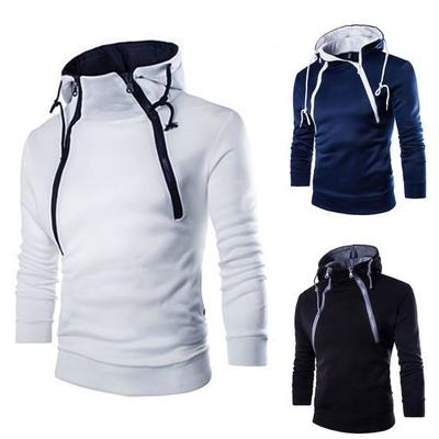 Autumn Winter Men Double Zipper Long Sleeve Color Block Coat Hoodie Sweatshirt