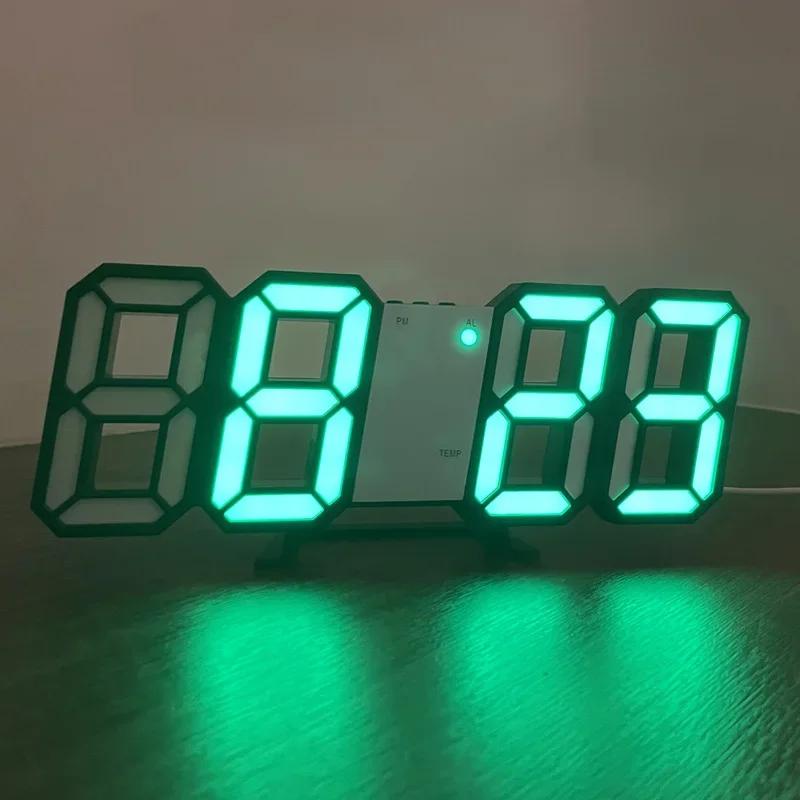 Night Digital Clock Wall Decor Mode Led Home and Decoration Clocks Hanging Watches Bedroom Room Large Interior 3D Light Garden