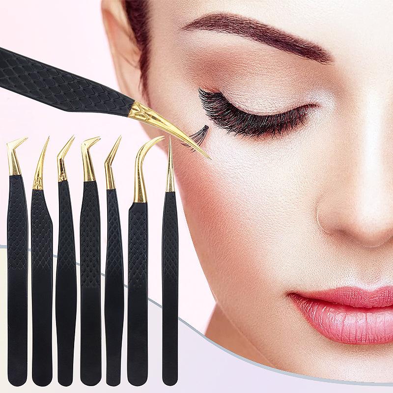 Black Makeup Eyelash Extension Tweezer Anti-Slip Stainless Steel Tweezer High Precision Clip For Eyebrow Woman Beauty Salon Tool