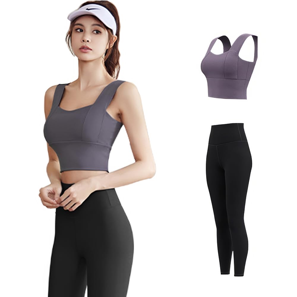 Karsaer Slim Fit Yogabukser og Tights og Komfortabelt Treningsutstyr med Gym A8127 Kvinners Høy midje Sett, Pustende, Elastisk, Fukttransporterende,