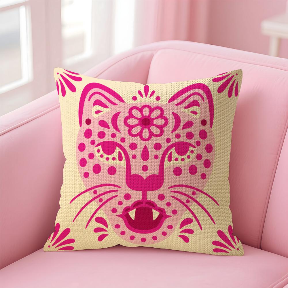 Nordic Boho Sun Leopard Palm Cushion Cover Natural Linen Organic Fabric DoubleSided Printing Sofa Home Decor Gift Pillow Case