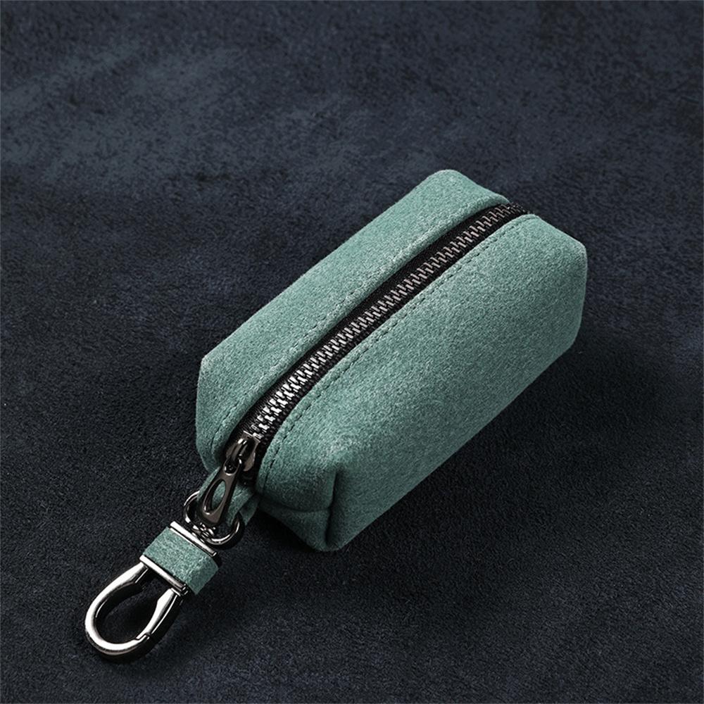 Portefeuille porte-clés portable pour hommes et femmes, grande capacité, double fermeture éclair, porte-clés en cuir suédé, porte-monnaie unisexe