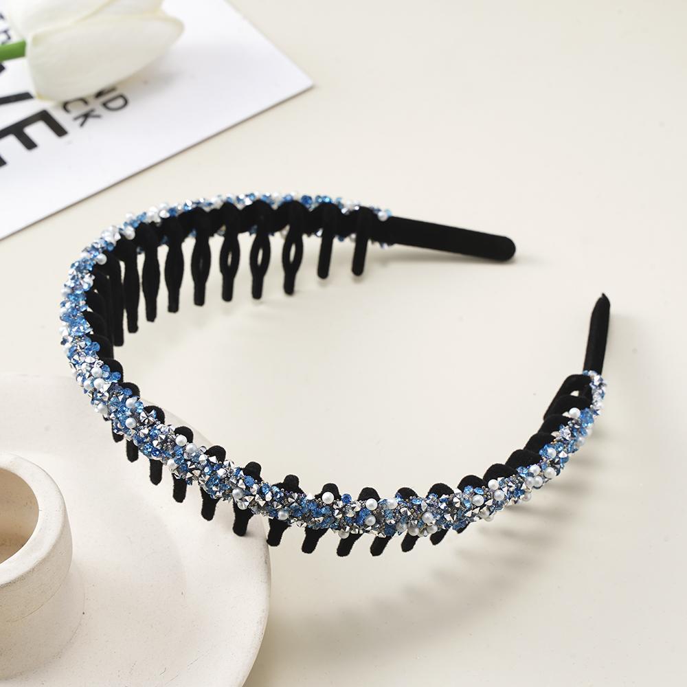 Retro Women Hair Hoop Flocking Pearl Rhinestone Hairband Elastic Hair Band Bezel Girl Headband Fashion Headdress Hair Accessorie