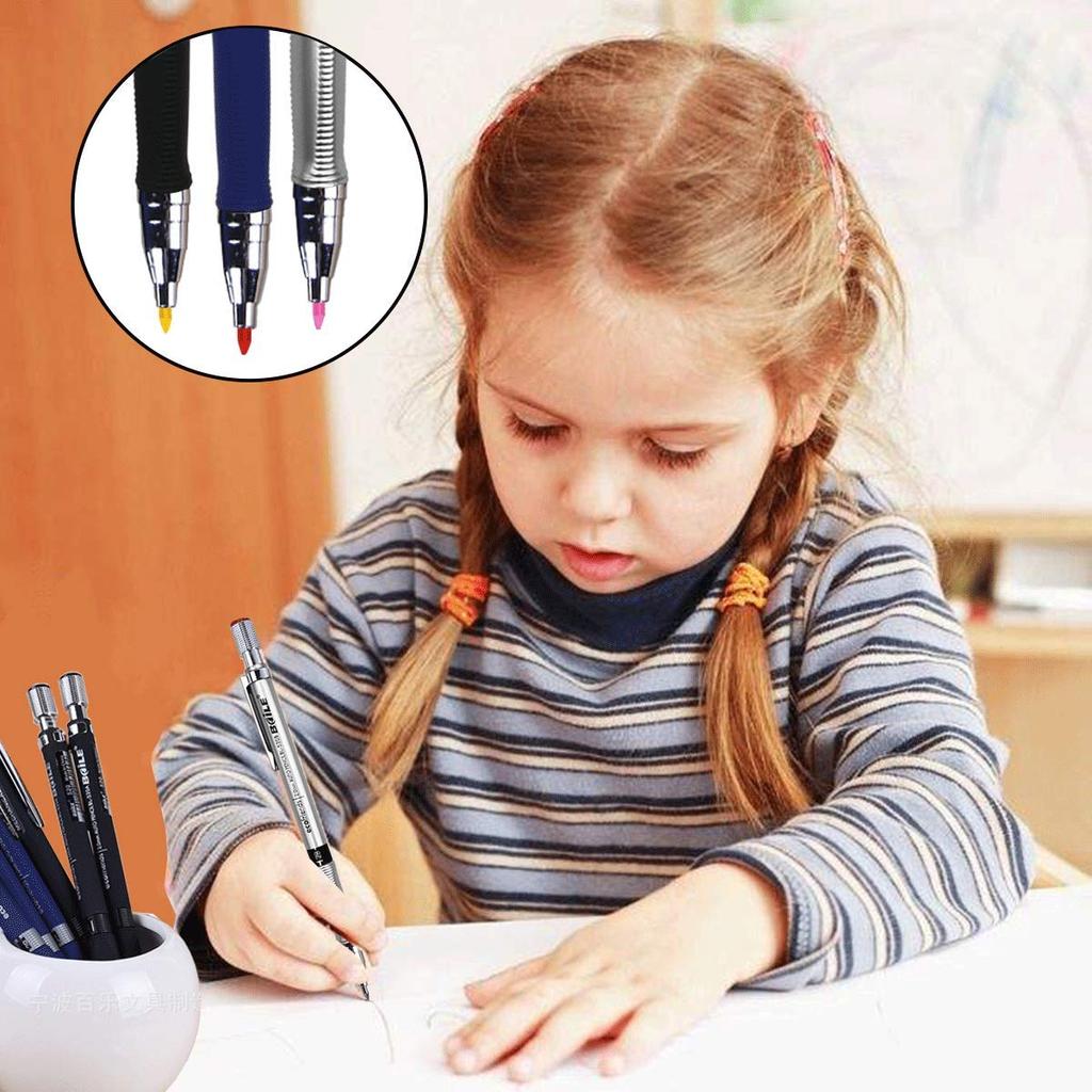 Six 2mm Mechanical Pencils with 4 Cases of Colored Lead Refills and 2 Cases of Black Refills for and Crafts Art, Sketching, Carpentry, Drafting,