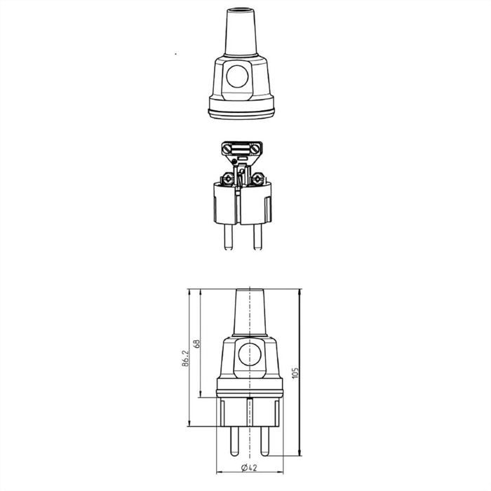 Fiche à contours - BACHMANN - 919.179 - Tout caoutchouc - 250 V - IP44 - 16 A