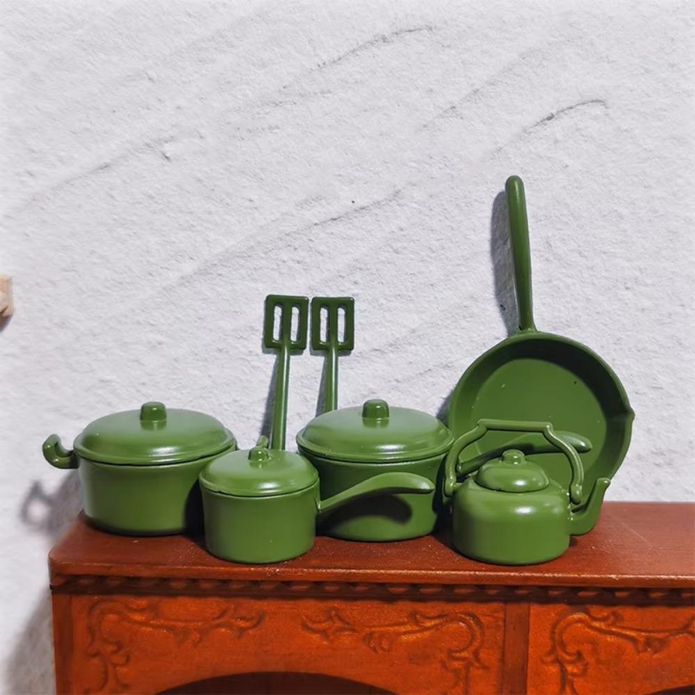 

Кухонне начиння Ляльковий будиночок Посуд для лялькової кухні Сковорідка Мініатюрний горщик Посуд для приготування ляльок Кухонна іграшка зелений