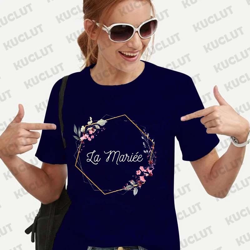 Team Bride Bridesmaid T-shirt Bridal Wedding Y2k Tops French Girls Bachelorette Party Tees EVJF Future Bride Flower Crown Tshirt
