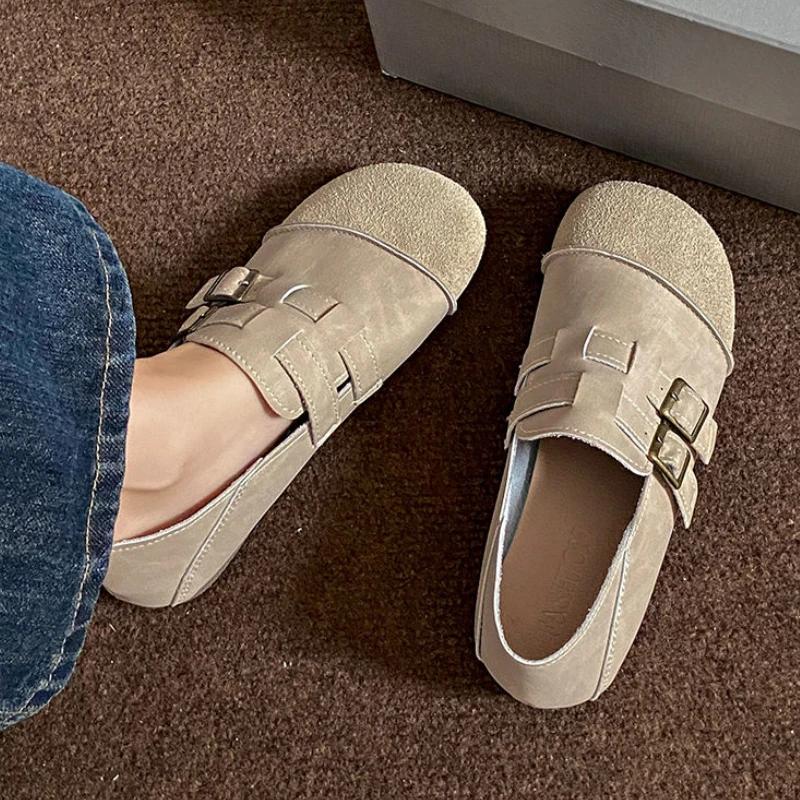 Fashion Ladies Footwear Moccasins Round Toe Office With Heel Beige Genuine Mark Popular High Quality Fashion Vacation Women's Flat Shoes