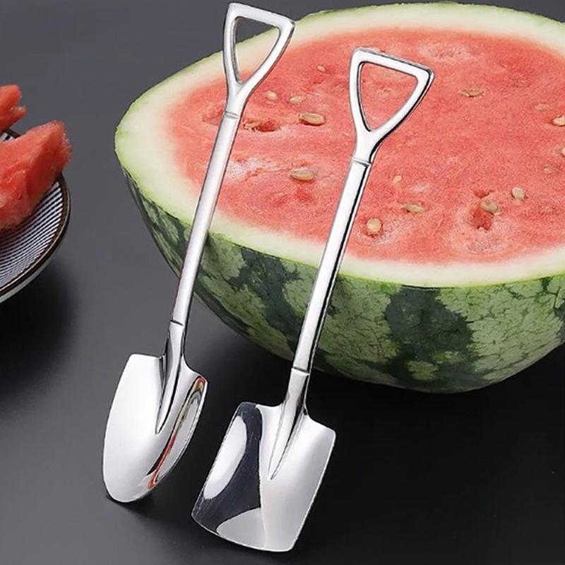 2Pcs/Bag Creative Shovel Shape Stainless Steel Coffee Spoon Tea Spoon Watermelon Spoon Ice Cream Scoop Cutlery Kitchen Accessory