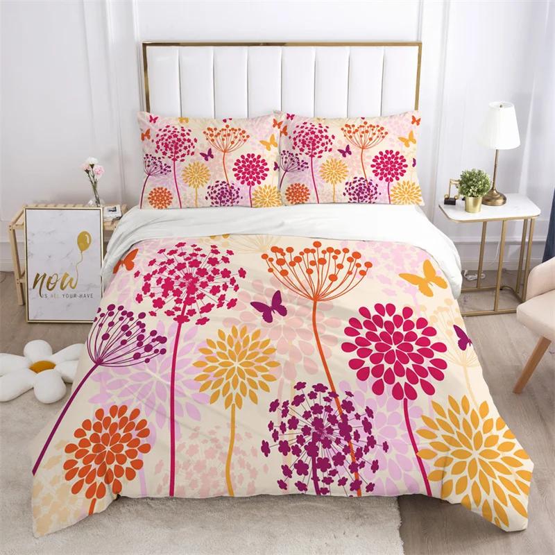 Floral Leaves Bedding Set Microfiber Butterfly Duvet Cover Lotus Flowers Comforter Cover Full King For Kids Adults Bedroom Decor