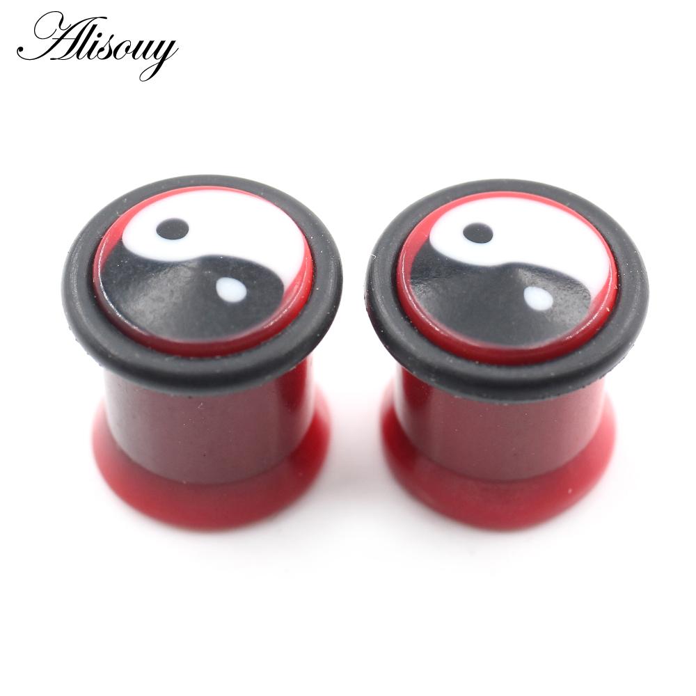 Alisouy 2 Stück 10 mm Tai Chi Yin-Yang Acryl Taper Ohr Tunnel Plugs Flesh Flared Expander Keil Messgeräte Piercing Körperschmuck