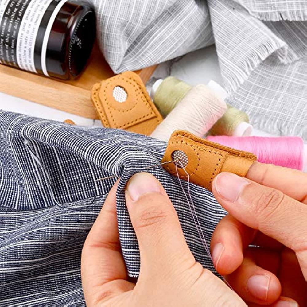 2Pcs Leather Coin Thimble Soft Artificial Sheepskin Needlework Finger Cover Tip Quilting Thimble Sleeve Handmade Sewing Tools