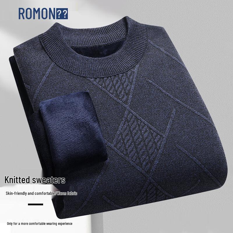 ROMON Men's Fleece Lined Round Neck Knit Sweater