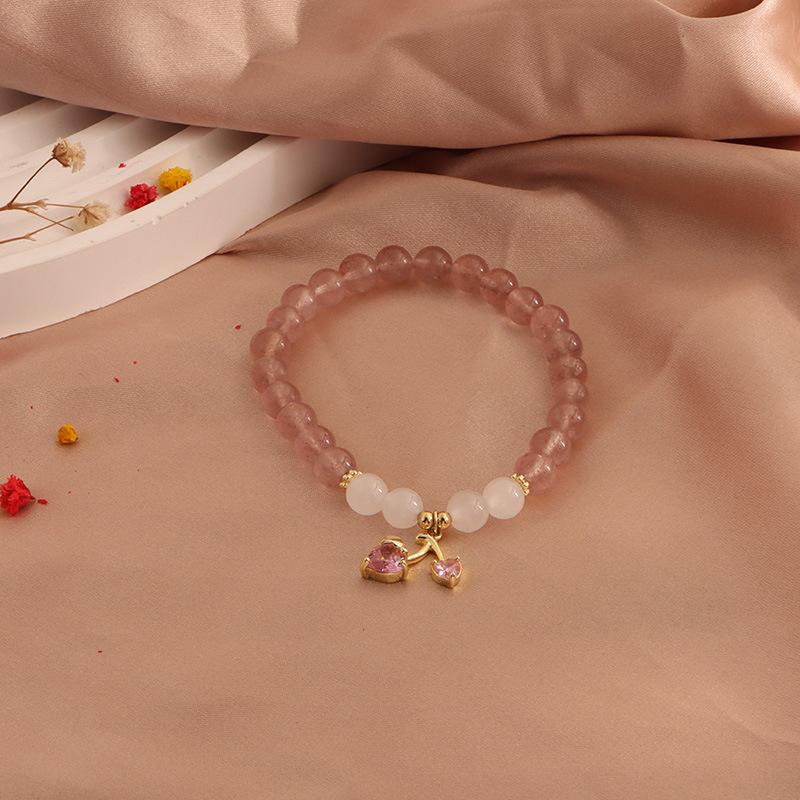 Natural Strawberry Crystal Bracelet, Peach Blossom Bracelet, Moonstone Cat's Claw Crystal Pixiu Natural Freshwater Pearl Bracelet.
