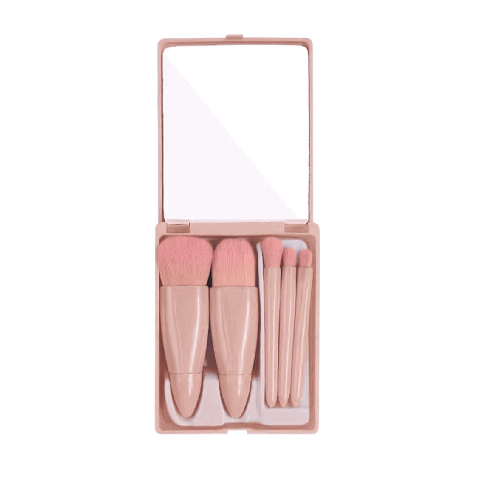 

Портативный дорожный набор из 5 кистей для макияжа с зеркалом, многофункциональная кисть One Size розового золота