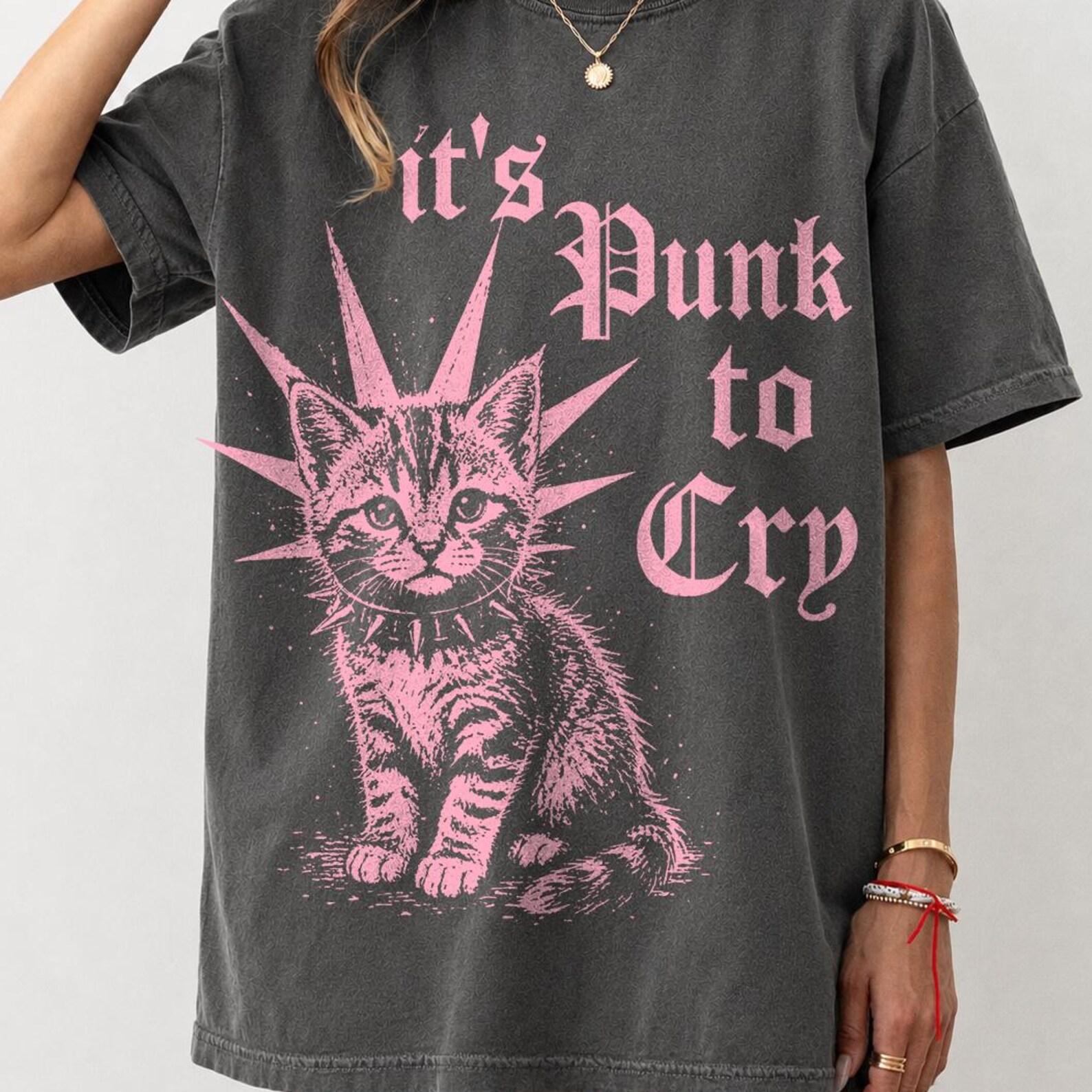 Retro Comfort Colors® cute kitty shirt, its punk to cry, funny alternative t-shirts, kindness is punk T-Shirt 3XL