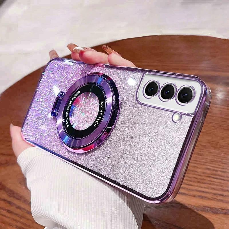 Glitter Plating Holder Silicone Case For Samsung Galaxy A17 A07 A56 A36 A26 A25 A55 A35 A52 A53 A15 A06 A33 A16 Stand Cover