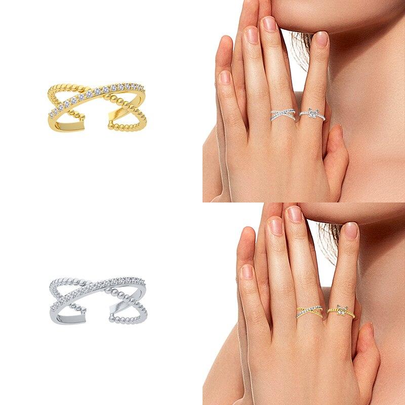 Sterling Silver Sweet Double Layer Star Moon Opening Ring For Women Finger Ring Engagement Wedding Jewelry Wholesale