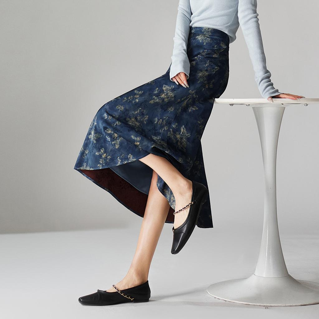 National Style Printed High Waisted A-line Midi Skirt 2026 Spring Fashion Versatile Mid Length Skirt