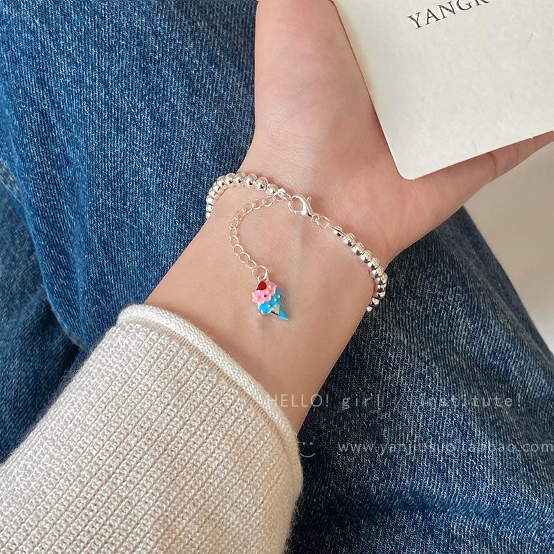 Trendy Cartoon Flower Bead Jewelry Set: Ice Cream Pendant Bracelet, Ring & Earrings for Women