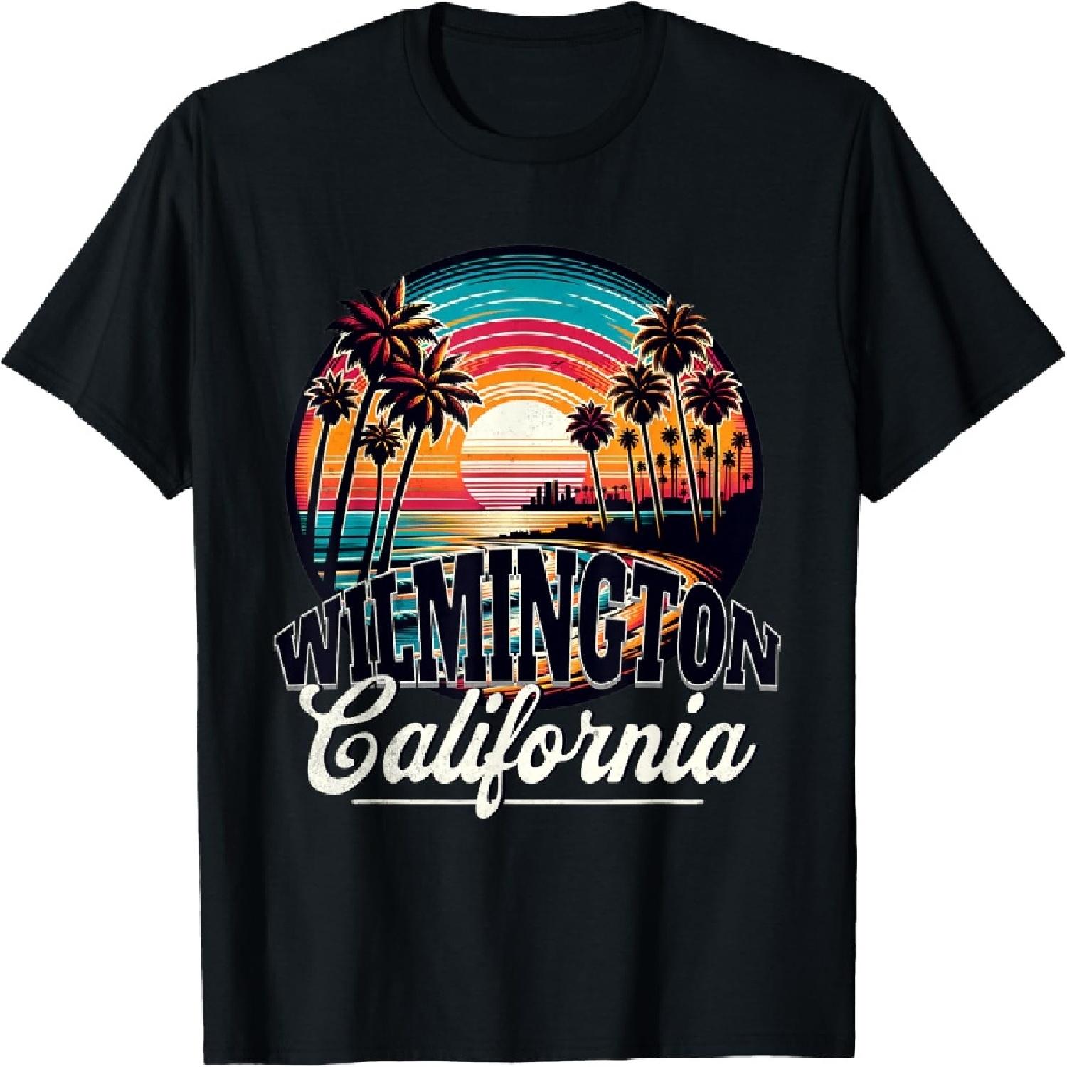 Уилмингтон Калифорния Пляж Пальма Закат Сувенирная Футболка S