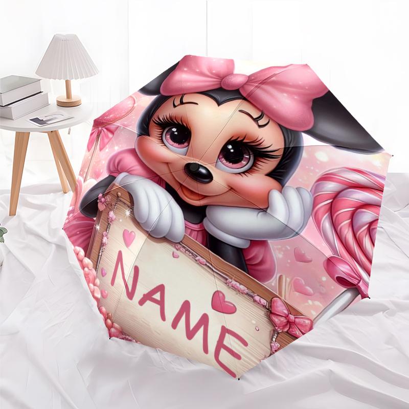 Personalized Name Minnie Print Umbrella - Automatic Open/Close, Eight-Rib Durable Frame, Automatic Folding Umbrella