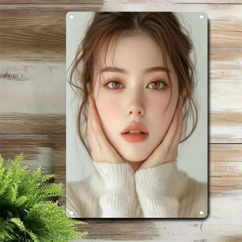 Metal Wall Art Woman Portrait Minimalist Korean Style Sign Cafe Bar Decor