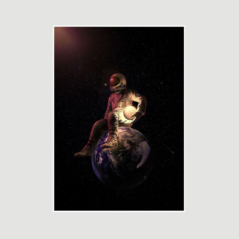 Living Room Decoration Art Painting White Paper Astronaut Space Poster Wall Art Prints Home Decor Bar Cafe Dorm Decorative Pictures Gifts