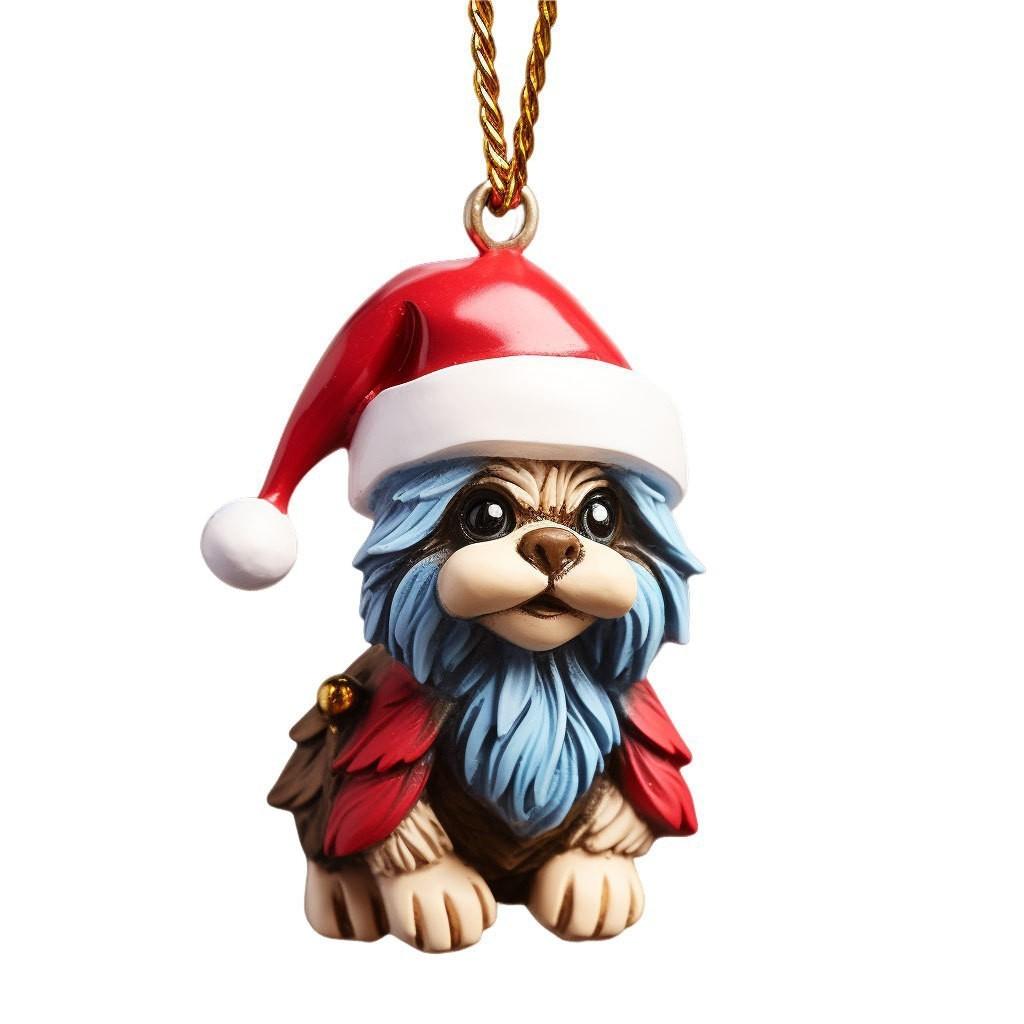 Cute Cartoon Christmas Elf Dog Hanging Ornament For Festive Car Decoration