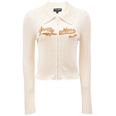 2025 Spring Embroidered Ribbed Lapel Knit Top