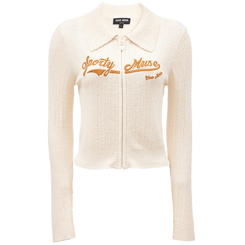 

VEROMODA 2025 Spring Embroidered Ribbed Lapel Knit Top S