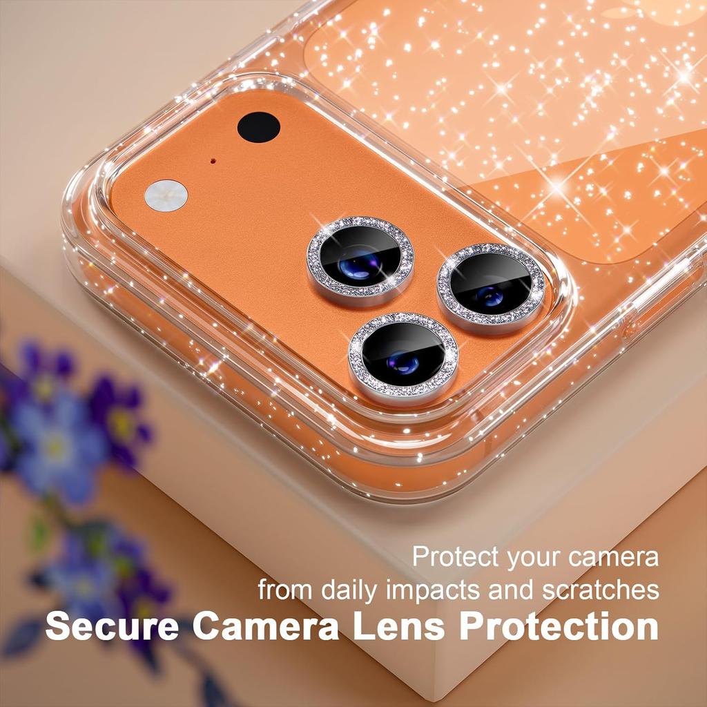 Clear Glitter Diamond Camera Lens Protector Tempered Glass Screen Protection Case Cover For iPhone 17 Pro Max Air 16E 16 E 15 Plus 14 13 Mini 12 11
