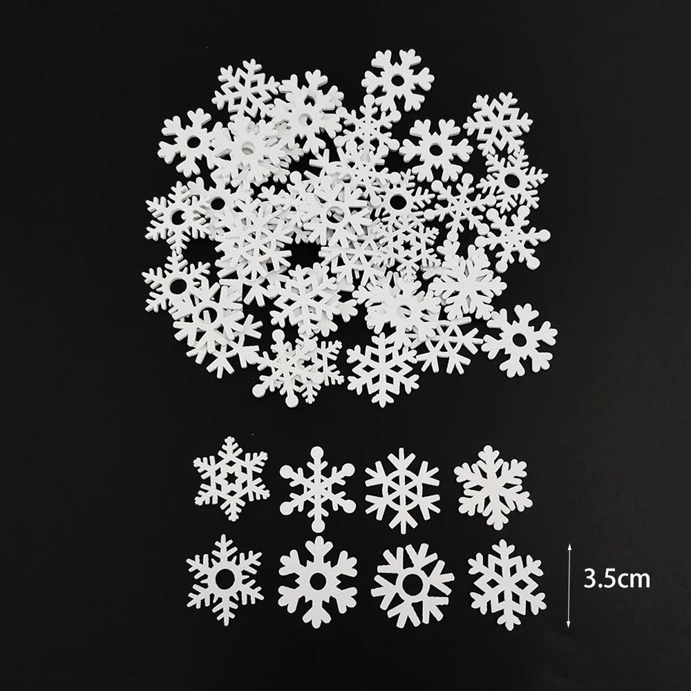 50Pcs Mixed Christmas Wood Chips Christmas Wooden Decoration Snowflake Chips Elk Xmax Tree Ornament Christmas Diy Craft Supplies